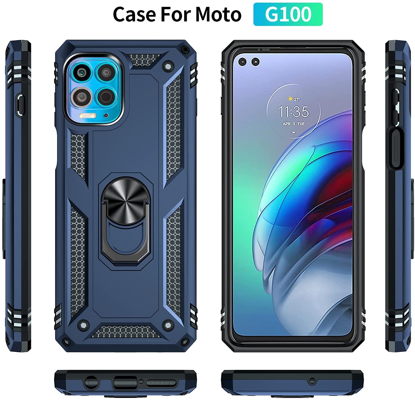 Protectores para celular  para Motorola  MOTO G100 Funda reforzada con anillo v2 Azul